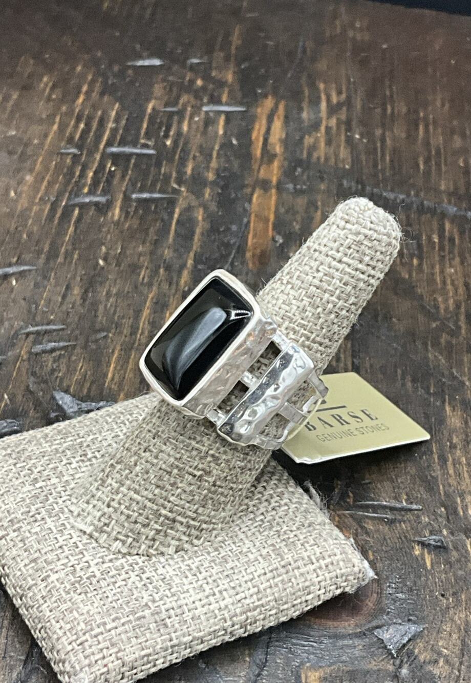 Barse Tuxedo Ring- Black Onyx- Hammered Silver-7.75-NWT